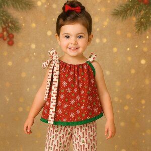 Christmas Outfit Toddler 3T, Pillowcase Top & Candy Cane Pants, Holiday Pant Set